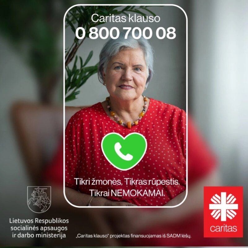 Startavo „Caritas klauso“ – emocinės pagalbos linija vyresnio amžiaus žmonėms